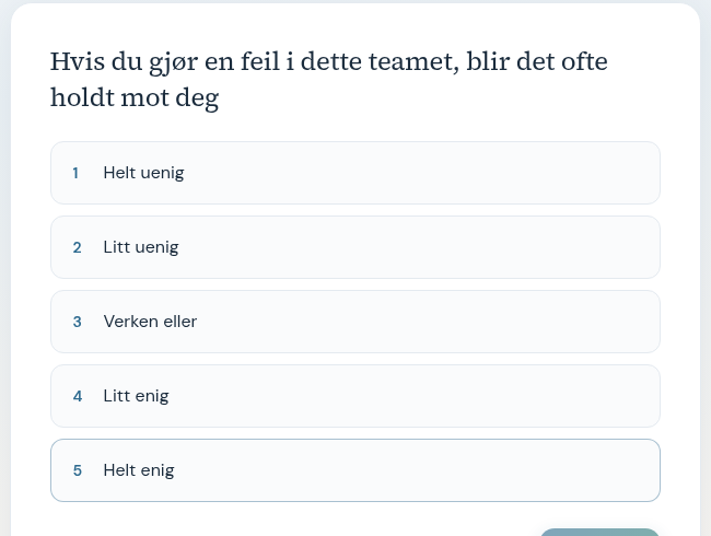 Skjermbilde: eksempel på spørsmål med 5-punkts skala